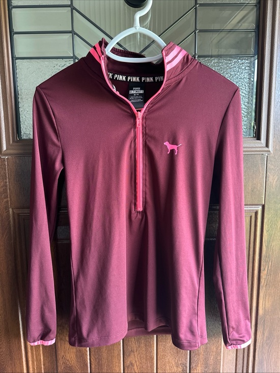 PINK Victoria's Secret Tops - PINK Victoria's Secret by Victoria's Secret Women’s Maroon Half-Zip Long sleeve